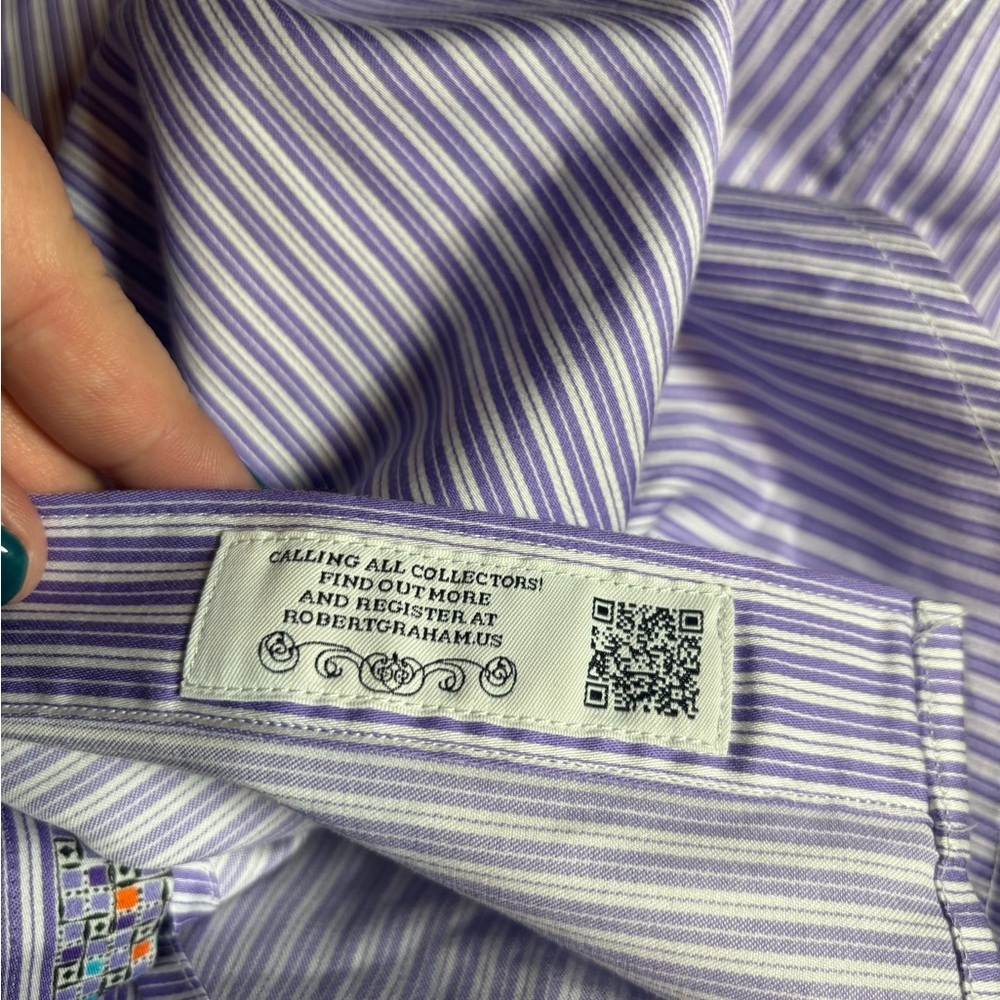 Robert Graham X Striped Men’s Dress Shirt Button Down Flip Cuff Size XL - Picture 6 of 7